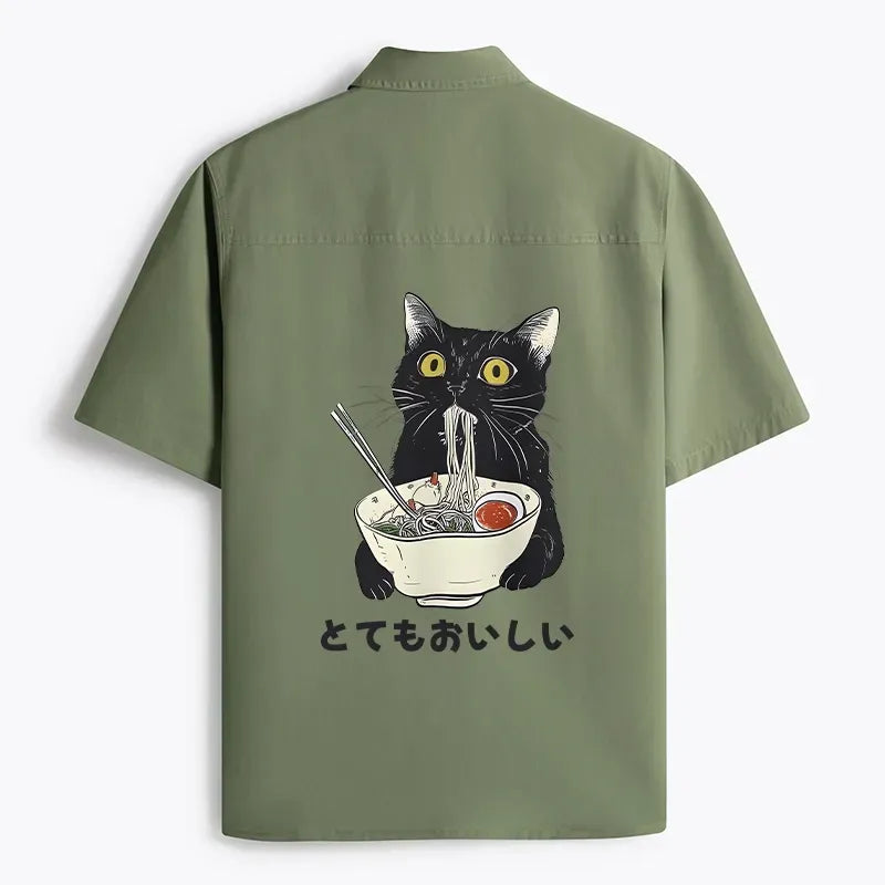 Kyoto-Lion Cats Eat Ramen Noodles Work Shirt