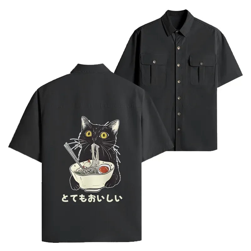 Kyoto-Lion Cats Eat Ramen Noodles Work Shirt