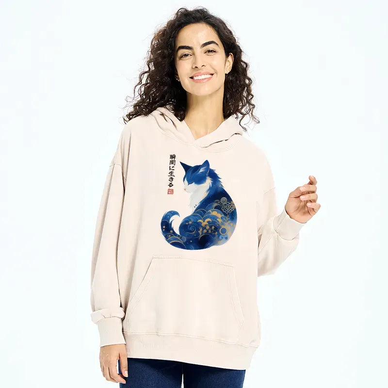 Retro Zen Cat Hoodie for Daily Wear