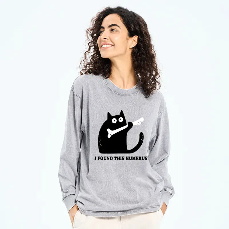 Kyoto-Lion Cat Found This Humerus Washed Long Sleeve T-Shirt