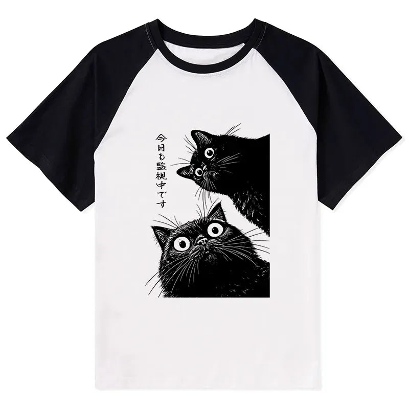 Ukiyo-e cat raglan tee for streetwear
