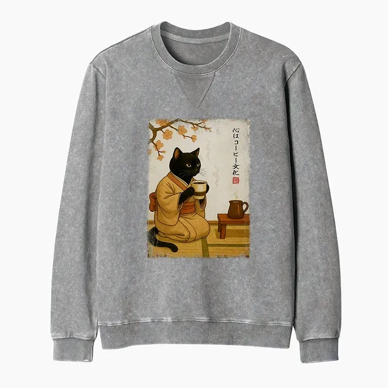 Cat Coffee Sweatshirt for Daily Wear