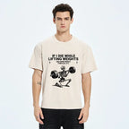 Kyoto-Lion Skeleton Weightlifting Funny Washed T-Shirt