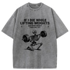 Kyoto-Lion Skeleton Weightlifting Funny Washed T-Shirt