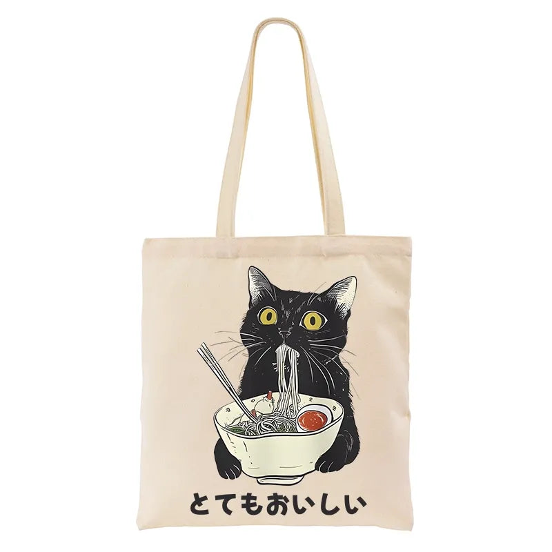 Kyoto-Lion Cats Eat Ramen Noodles Tote Bag