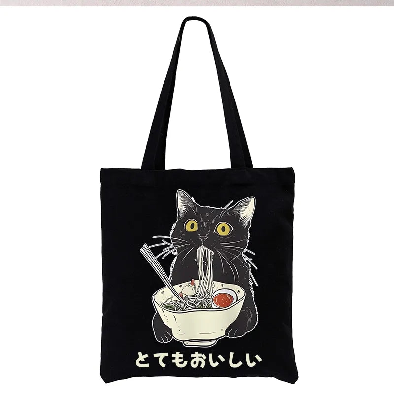 Kyoto-Lion Cats Eat Ramen Noodles Tote Bag