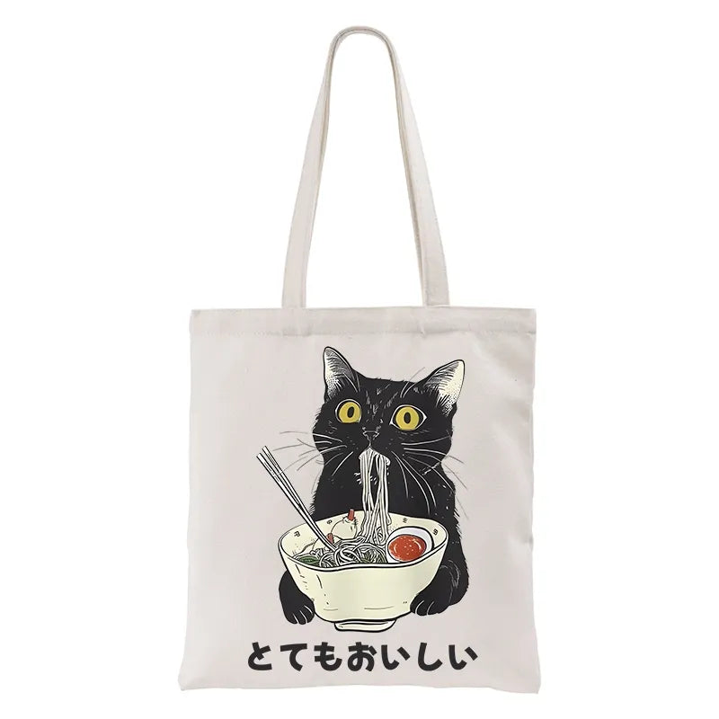 Kyoto-Lion Cats Eat Ramen Noodles Tote Bag