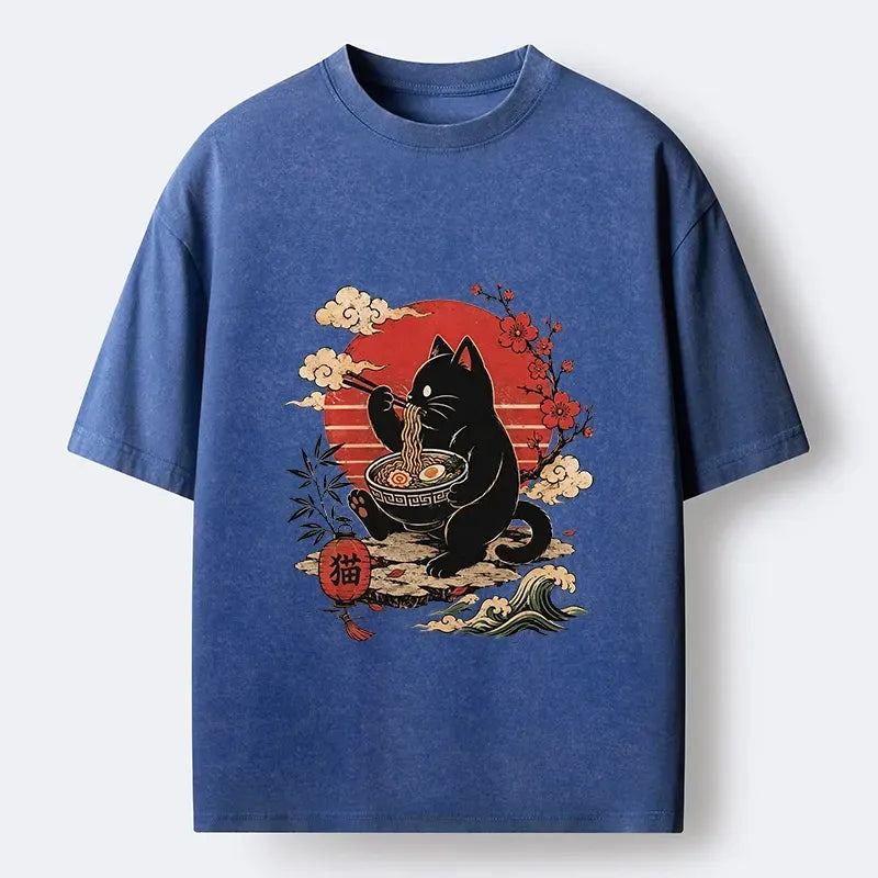 Black cat ramen ukiyo-e tee streetwear