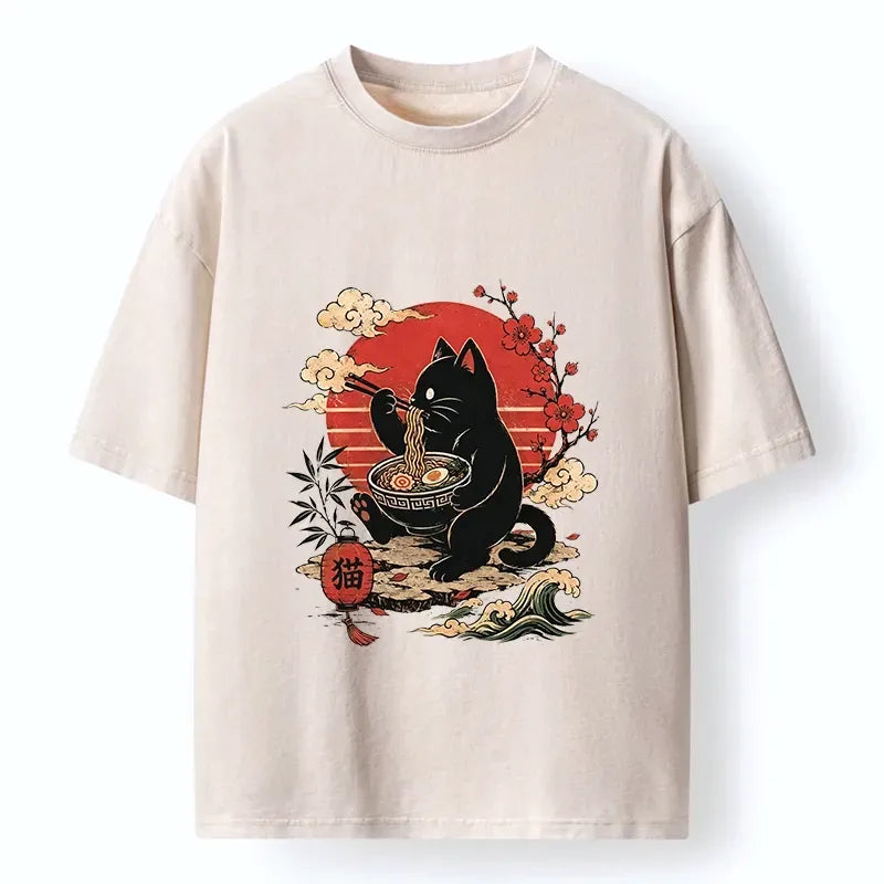 Black cat ramen ukiyo-e tee streetwear