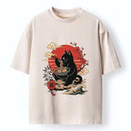 Black cat ramen ukiyo-e tee streetwear