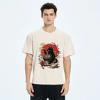 Kyoto-Lion Black Cat Eating Ramen Cherry Blossom Art Washed T-Shirt