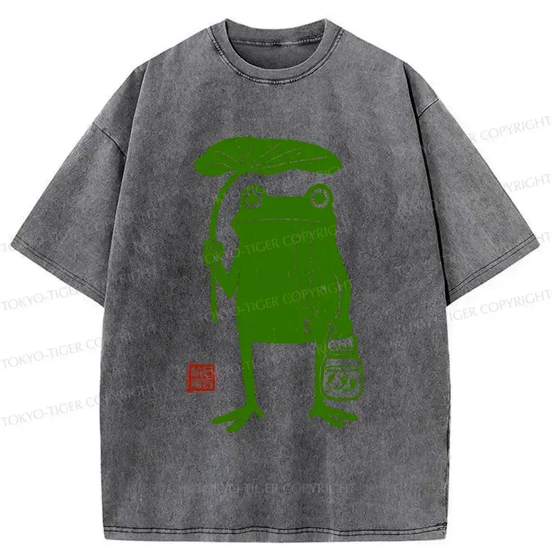 Comfortable Japanese Frog T-Shirt for Rainy Days