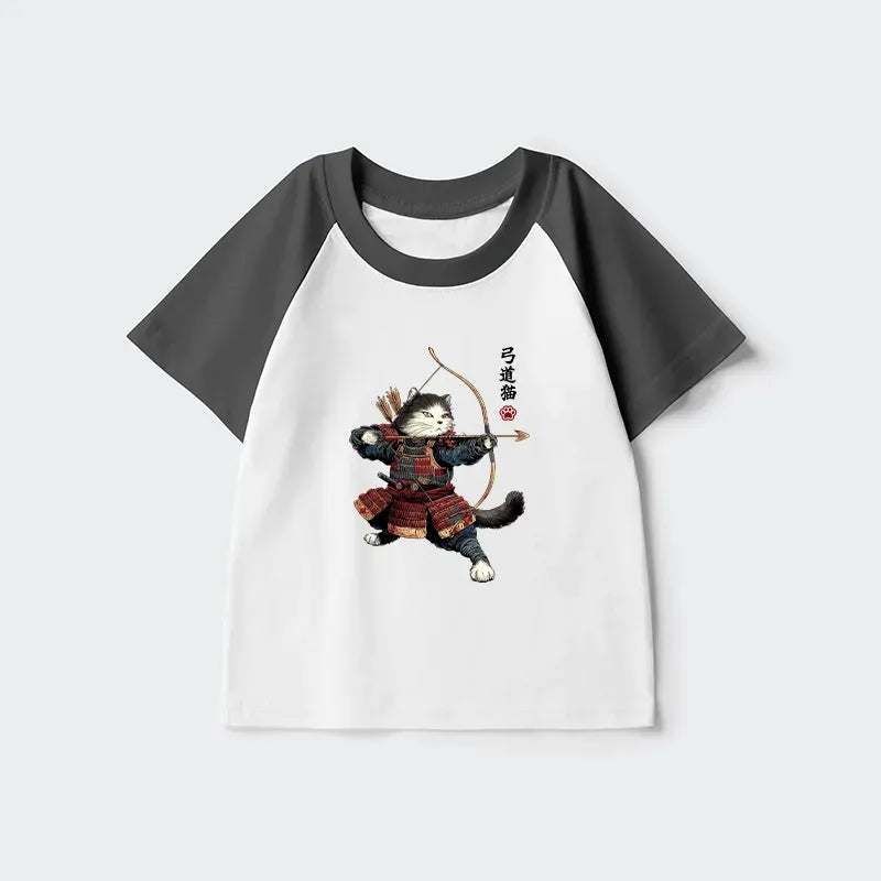 samurai cat kids raglan t-shirt