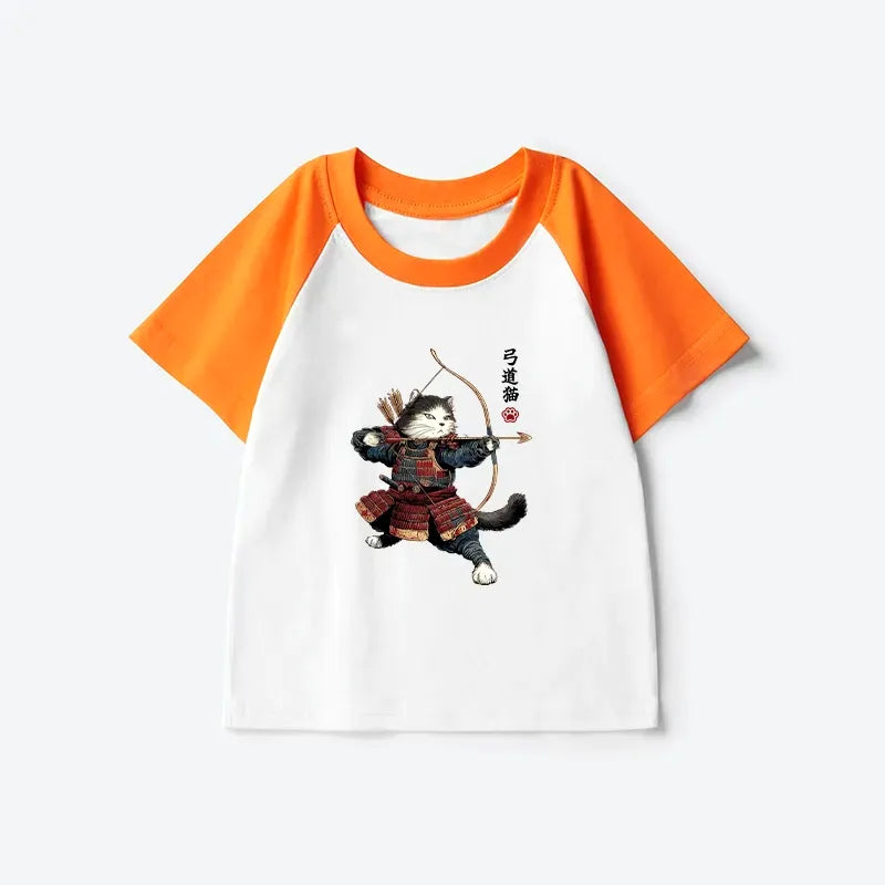 samurai cat kids raglan t-shirt