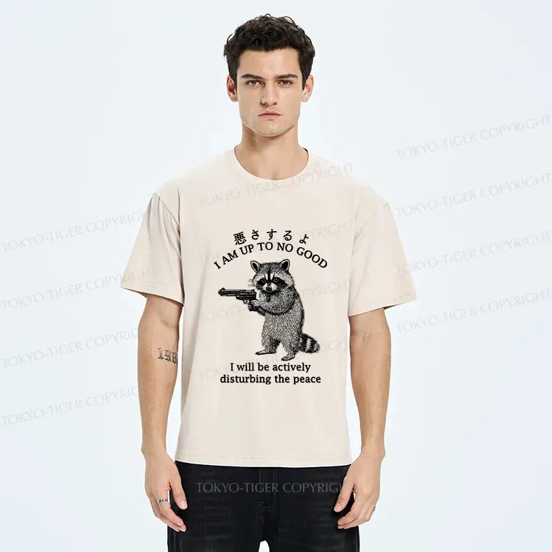 Japanese Raccoon Washed T-Shirt for Men