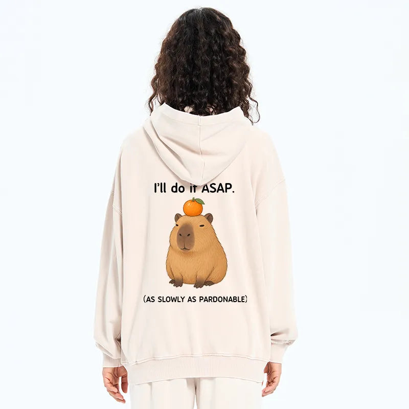 Kyoto-Lion Slow Task Capybara Meme Washed Zip Hoodie