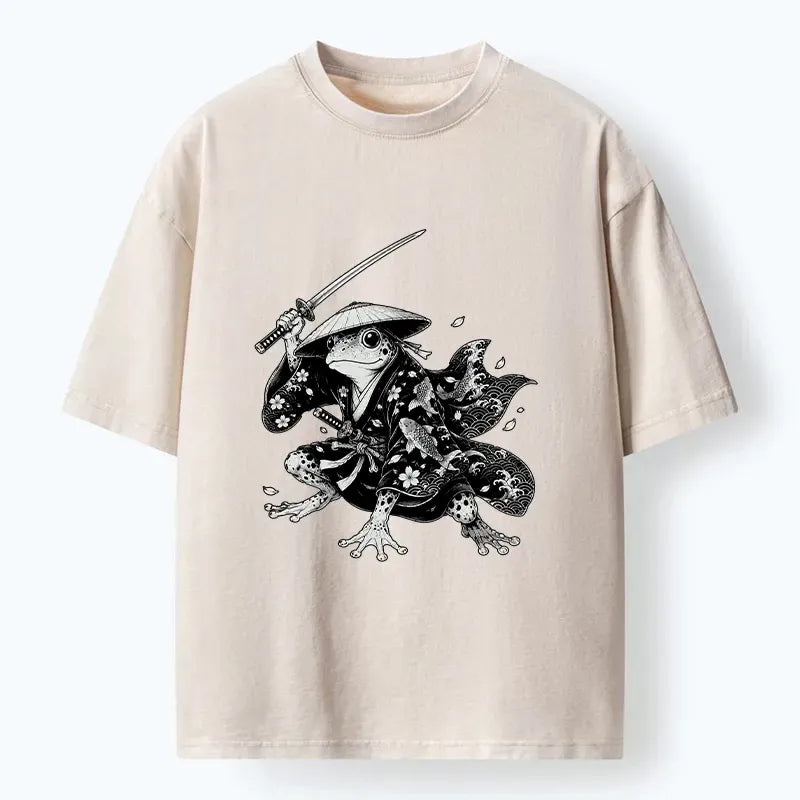Kyoto-Lion Samurai Frog With A Sword Washed T-Shirt