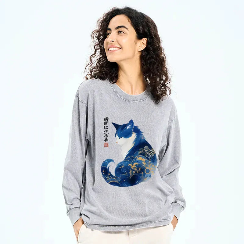Retro Cat Long Sleeve Tee on Sale