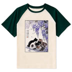 Kyoto-Lion Cats plotting under the wisteria Raglan T-shirt
