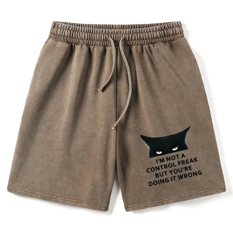 Kyoto-Lion Control Freak Funny Washed Shorts