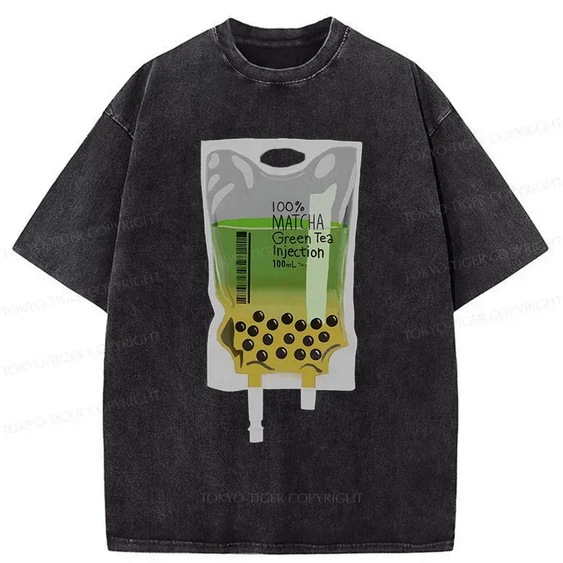 Japanese matcha milk tea washed t-shirt