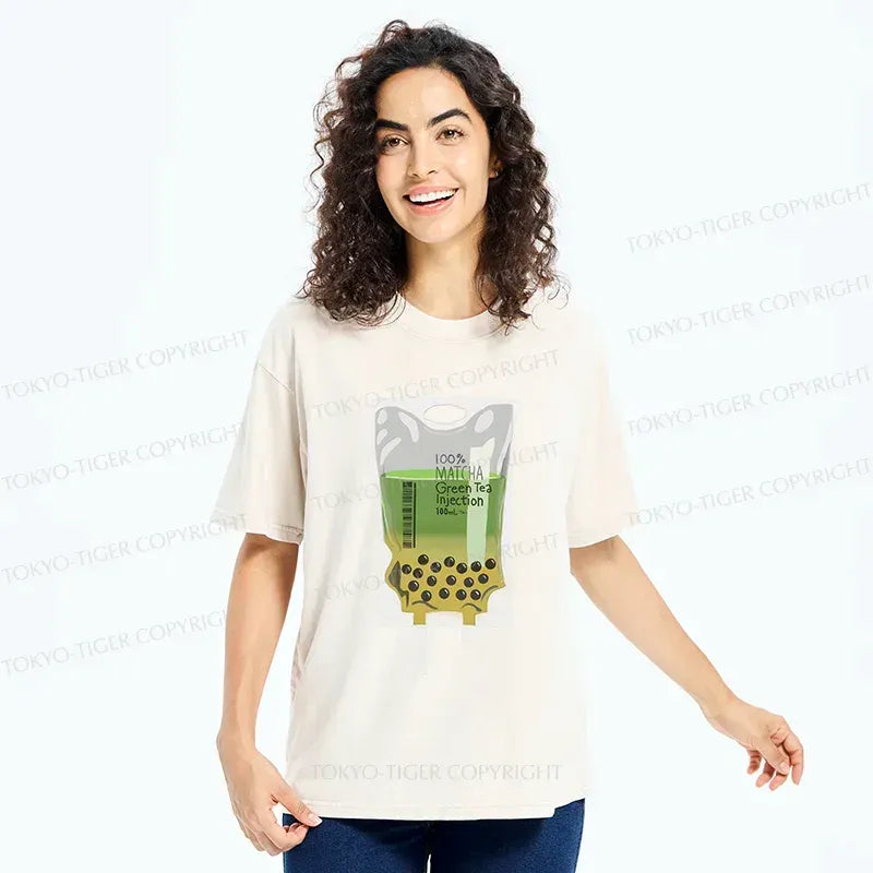 Japanese matcha milk tea washed t-shirt
