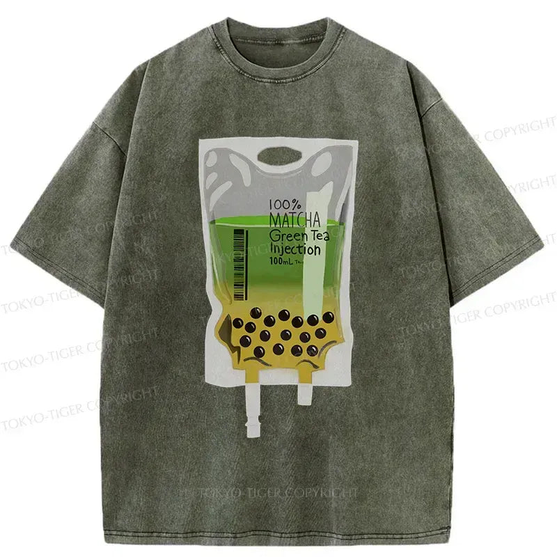 Japanese matcha milk tea washed t-shirt