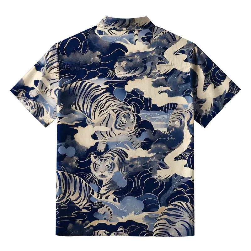 Kyoto-Lion Tiger In The Waves Aloha Hawaiian Shirt