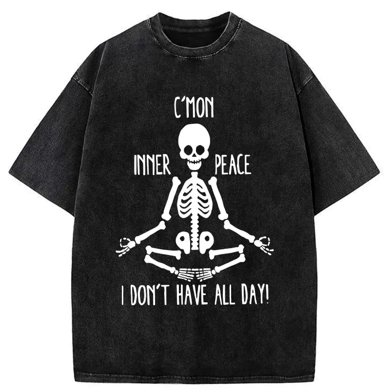 Kyoto-Lion A Skeleton Doing Yoga Washed T-Shirt