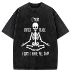 Kyoto-Lion A Skeleton Doing Yoga Washed T-Shirt