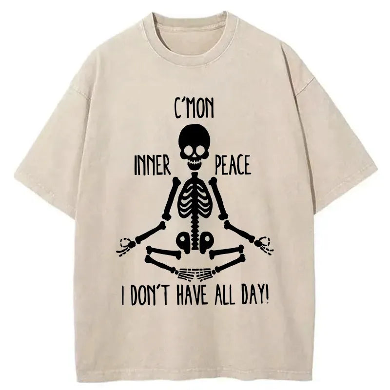 Kyoto-Lion A Skeleton Doing Yoga Washed T-Shirt