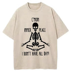 Kyoto-Lion A Skeleton Doing Yoga Washed T-Shirt