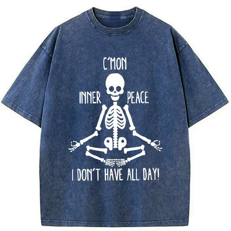 skeleton doing yoga washed t-shirt
