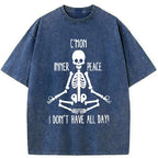 skeleton doing yoga washed t-shirt