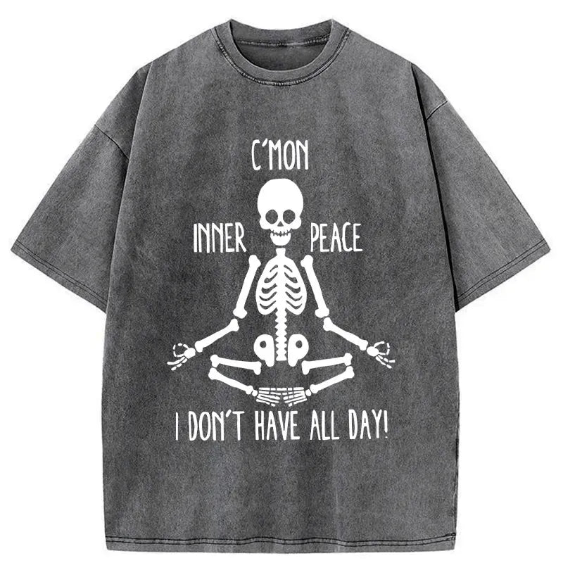 skeleton doing yoga washed t-shirt