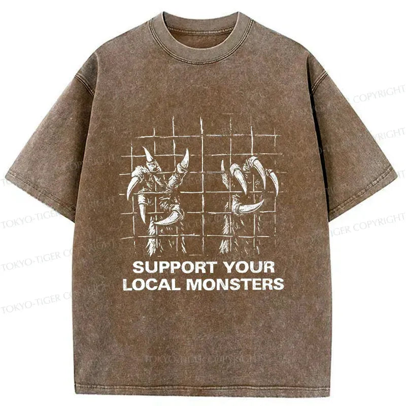 Kyoto-Lion Support Local Monsters Washed T-Shirt