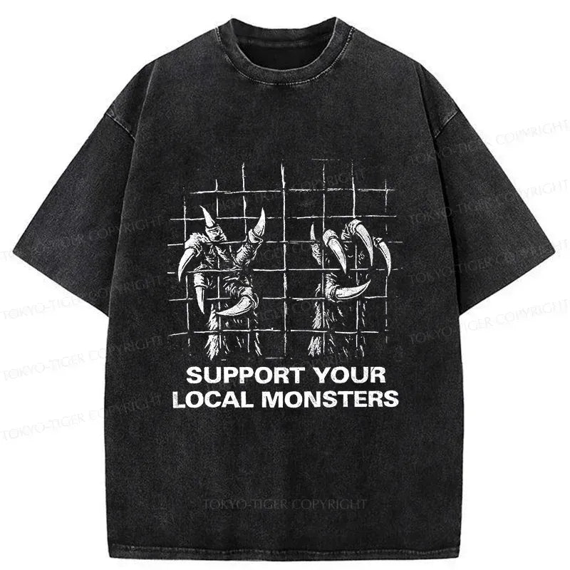 Kyoto-Lion Support Local Monsters Washed T-Shirt