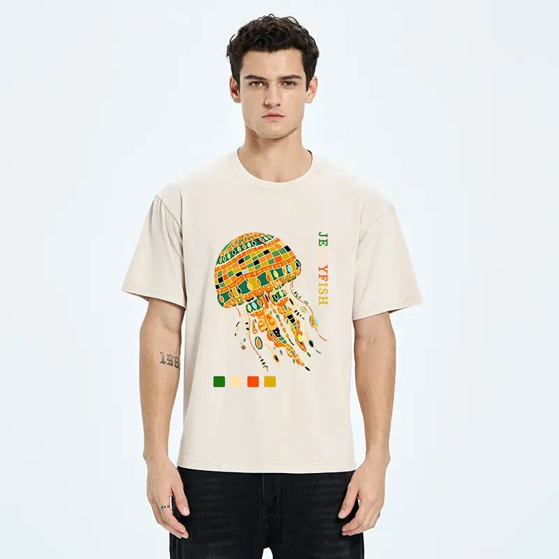 Tokyo Tiger Japanese Jellyfish Washed T-Shirt for Streetwear