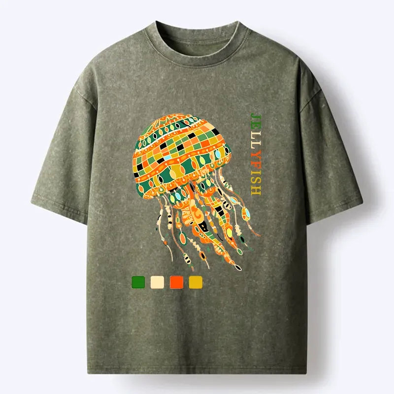 Tokyo?Tiger Jellyfish Painting Art Washed T-Shirt