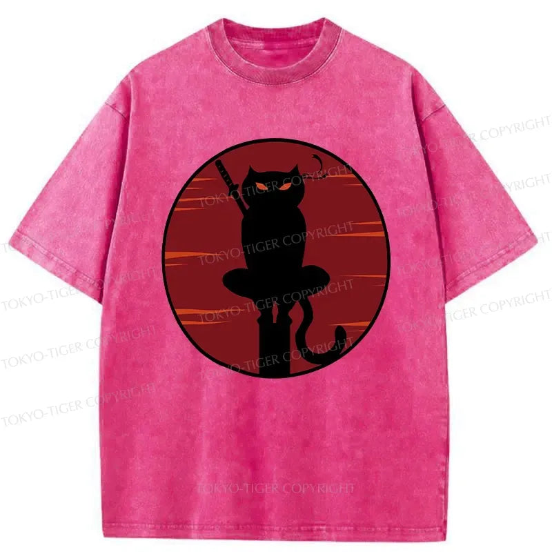Japanese Ninja Black Cat Washed T-Shirt