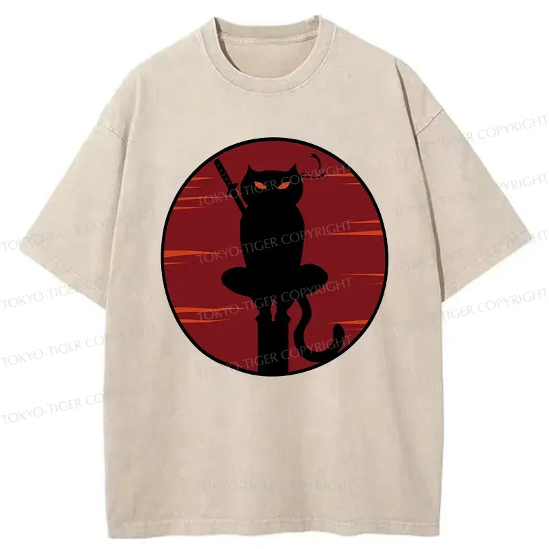 Kyoto-Lion Japanese Ninja Black Cat Washed T-Shirt