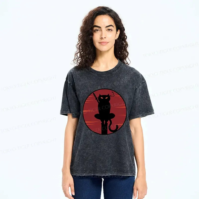 Kyoto-Lion Japanese Ninja Black Cat Washed T-Shirt