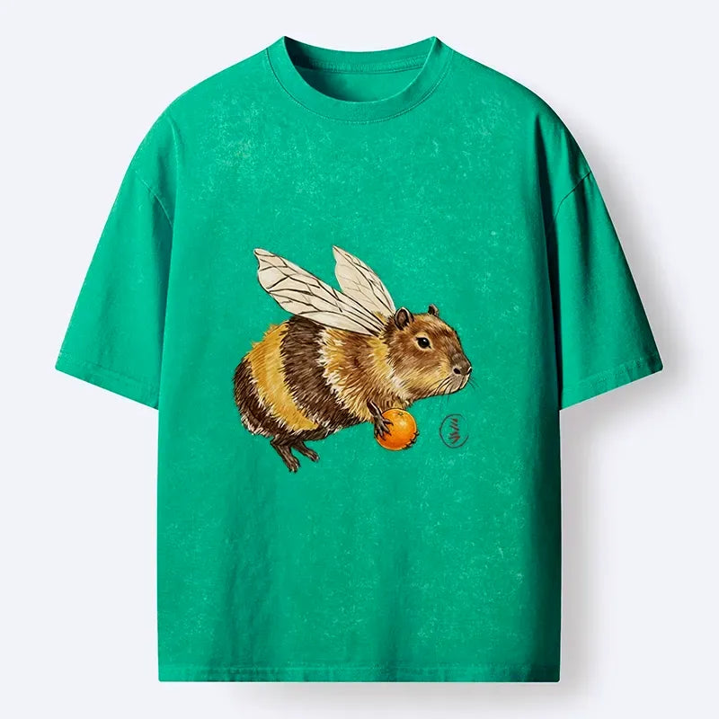Kyoto-Lion Funny Capybara Bee Meme Art Washed T-Shirt