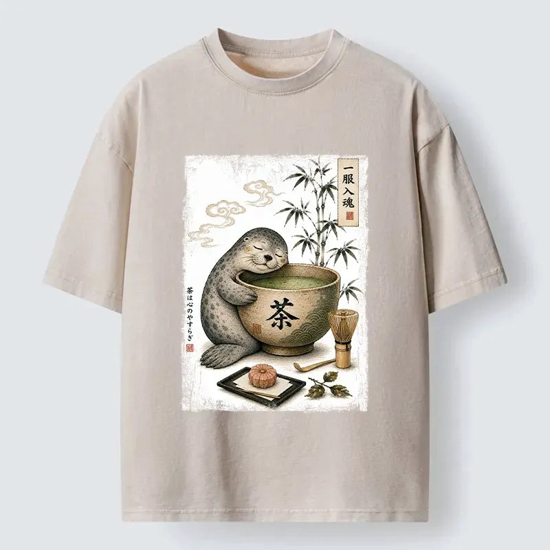 japanese zen seal washed t-shirt on sale