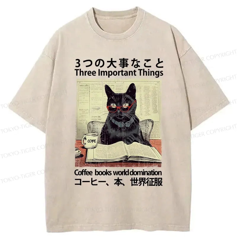 Kyoto-Lion Three Important Things About Cat Washed T-Shirt