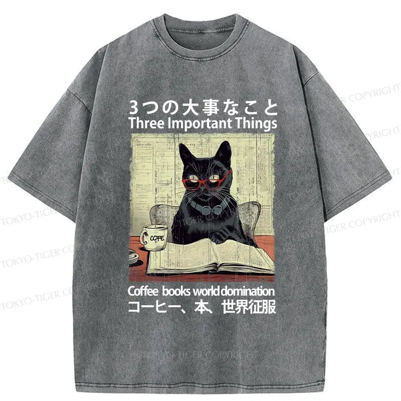 Kyoto-Lion Three Important Things About Cat Washed T-Shirt