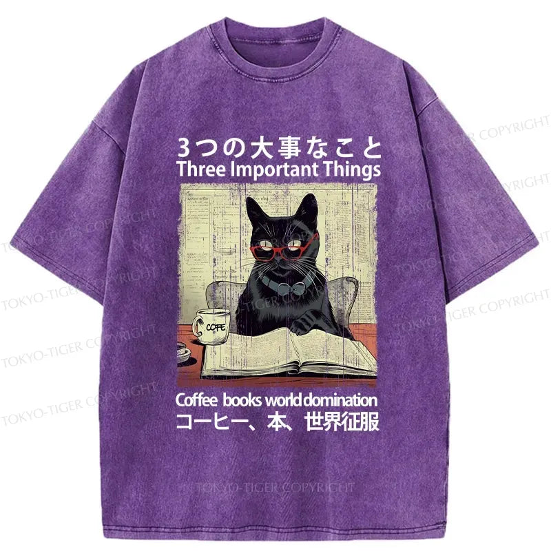 Kyoto-Lion Three Important Things About Cat Washed T-Shirt