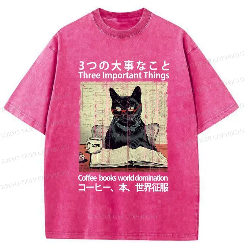 Japanese Cat Washed T-Shirt for Casual