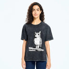 Kyoto-Lion Funny Cat Owl Fusion Art Washed T-Shirt