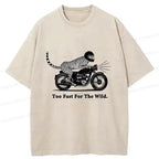 Kyoto-Lion Cheetah Riding A Motorcycle Washed T-Shirt